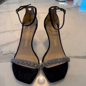 Stuart Weitzman Nudistcurve 75 Highshine Rhinestones Sandals black 7.5 (38)